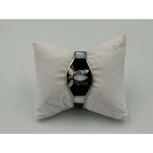 Vintage Mexico Alpaca Silver Mother Of Pearl Abalone Floral Cuff Bracelet *Read*